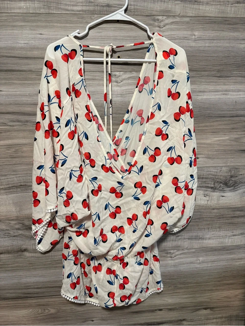 Kate Spade New York Cherry Toss Kimono Sleeve Cover-Up Romper